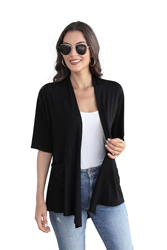 Image of ADANIKI Women 2026 Summer Lightweight Cardigan, Short Sleeve Open Front Casual Trendy Womens Kimono Cover Up with Pocket