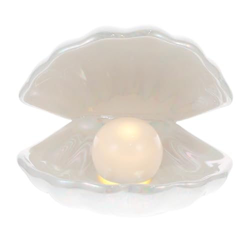 IMIKEYA Ceramic Shell Pearl Light, White LED Clam with Pearl Light in Shell Lamp for Tabletop Decoration, Souvenir, Birthday Gift