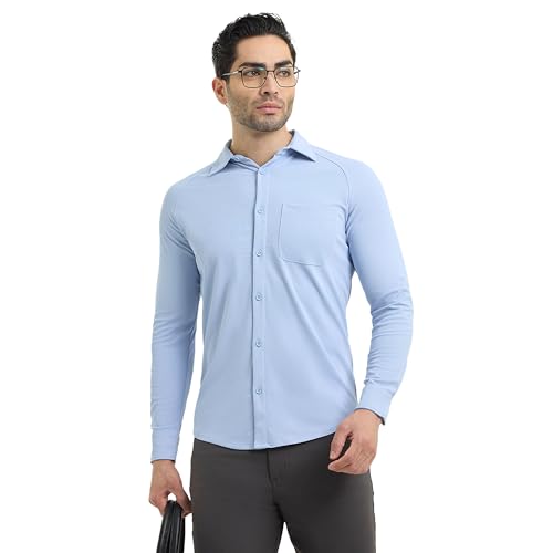 Image of Workday Shirt for Men Long Raglan Sleeve Regular Fit Superior Stretch Wrinkle Free Shape Retention Quick Dry Anti-Viral Finish UPF 50+