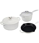 Le Creuset Enameled Cast Iron Starter Cookware Set, 5 Piece, White