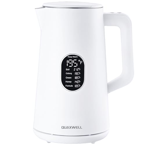 Image of 1.5L Electric Kettle Stainless Steel, Double Wall Cool Touch Teapot, Fast Boil,5 Temperature Control, LED Display, Auto Shut-Off,Keep Warm Function (Porcelain White)