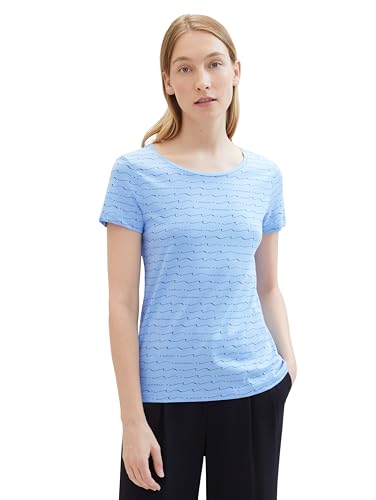 TOM TAILOR Damen Basic T-Shirt im Maritim-Style, 35665 - Blue Wave Design, XL
