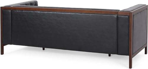 Image of Merax Modern PU Sofa Set, Couch with Button-Tufted Diamond Stitching, Rubberwood Frame, Tuxedo Arms, Low Profile Design Mid-Century Modern Style, Black