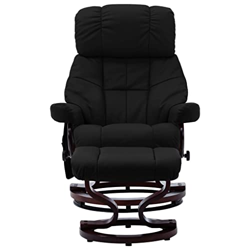 Vidaxl Recliner, Swiveling Recliner Chair With Wrapped Wood Base And Ottoman Footrest, Modern Chair, Black Faux Leather And Bentwood #TOP1