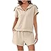 Generic Cute 2 Piece Outfits for Women Summer Casual Short Sets Women Vacation Trendy 2024 Loungewear Clothing Set Beige, Large