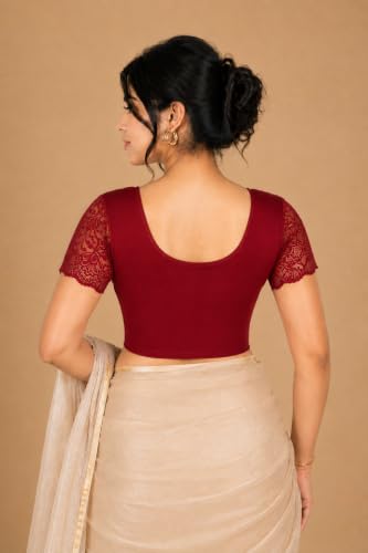 Image of Abhi Cotton Readymade Saree Blouse for Women- Half Net Sleeves, Round Neck, Regular-fit, Stretchable, Pull-on Style Blouse
