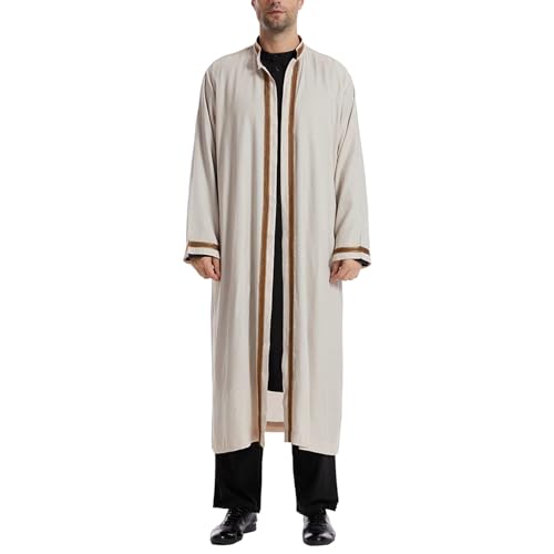 Open Front Muslim Clothes for Men Long Sleeve Islam Middle East Kaftan Islamic Thobe Robe Gown Shirt Dress Arab Wear