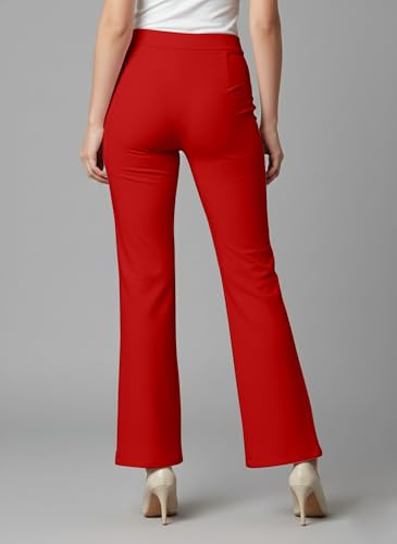 Image of Mehrang Cotton Blend Bootcut Parallel Trouser Pants for Women Regular Fit, Bellbottom Straight Pants for Womens