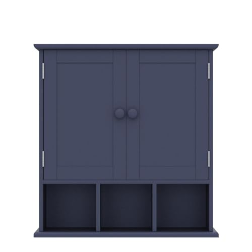 TaoHFE Blue Bathroom Over The Toilet Storage Cabinet,Wall Medicine Cabinet Organizer with 2 Door Adjustable Shelves,Wooden Modern Bathroom Shelves Wall Mounted Laundry Room