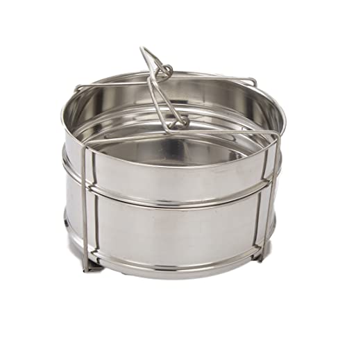 Image of FUTENSILSSS Cooker Separator 3L (5.5 x 2), Suitable for3 liters Hawkins Pressure Cookers (2 Containers with Lifter, Stainless Steel, Without Lid)