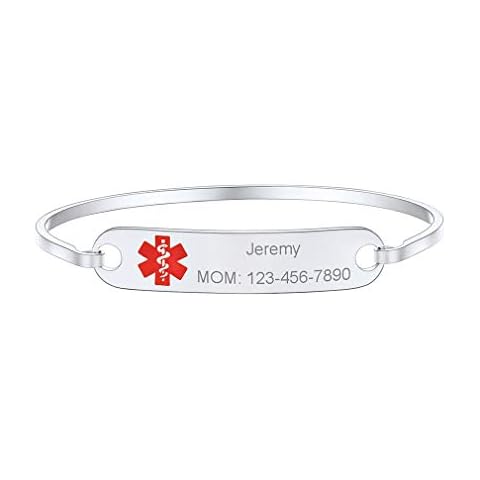 Pulsera de Acero Inoxidable con Placa Personalizada y Cruz Roja de Alerta Médica Cover