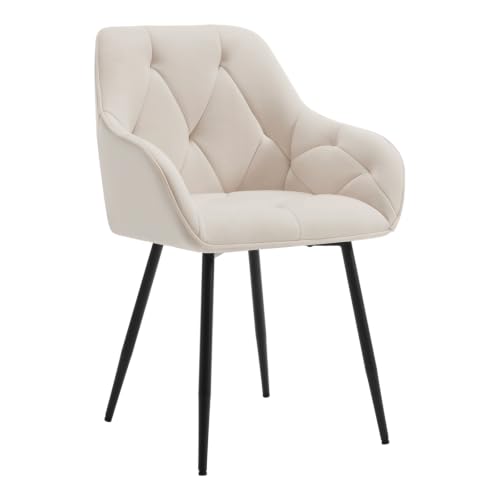 WOLTU Silla de Comedor,Silla de Cocina con Respaldo Medio,Asiento de Terciopelo,Patas metálicas,Ideal para salón,Dormitorio,Comedor y Cocina,Crema