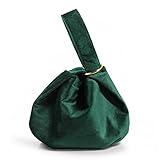 Women Clutch Velvet Top Handle Bag Wristlet Small Tote Purse (Dark Green)
