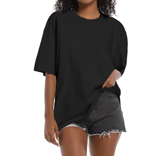Womens Oversized T-Shirts Heavyweight Cotton Tee Crew Neck Short Sleeve T Shirts Loose Fit Basic...
