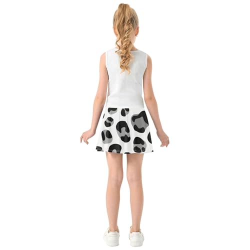 Joisal Athletic Shorts for Girls Skorts Tennis Skirts for Kids 2 in 1 Pleated Skort Leopard Print Black Grey White 3t4