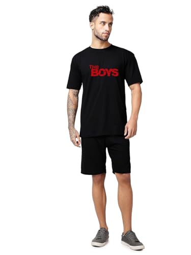 Image of Vogaan Men's T-Shirt and Shorts Set | Pyjama Set for Men | Co-ord Set | Cotton Printed Top & Shorts Night Suits Set