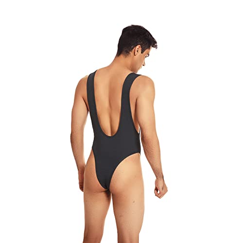 Abafip Men's Sleeveless High Cut Thong Leotard Bodysuit One Piece Backless Deep U Neck Solid Color Singlet Undershirt Activewear Tanks Black Small #TOP3