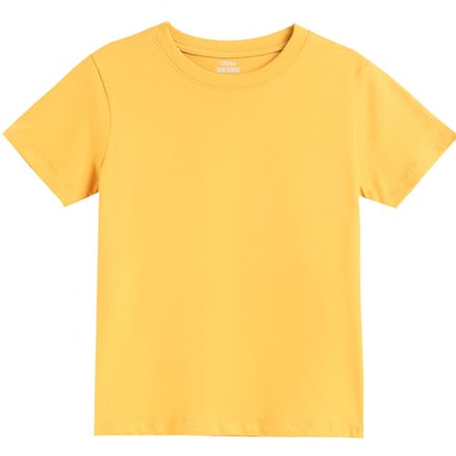 Kids Heavyweight 100% Cotton Crew Neck Plain Blank T-Shirt Breathable Summer Tee Shirt Boys Girls Childrens School P.E. Gym Casual for Age 3-15 Years(Yellow 9-10 Years)