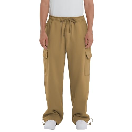 Mens Heavyweight Fleece Cargo Sweatpants - Loose Fit Thick Cotton-Blend Fleece Cargo Pants with Adjustable Ankle Drawstring4