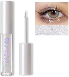 Erinde Liquid Glitter Eyeshadow Eyeliner, Korean Makeup Bling Under Eye Shadow, Shimmer Metallic, Lightweight Waterproof Long Wearing, Loose Glue for Sparkly Crystals Eye Makeup, Colorful Sequins