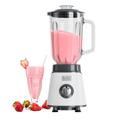 Black+Decker - Mixeur BXJB1002E 1000W | Bol en Verre 1,5 L | Lames Inox 4 Branches | Fonction Glace Pilée | 2 Vitesses + Pulse | Lavable au Lave-vaisselle |...