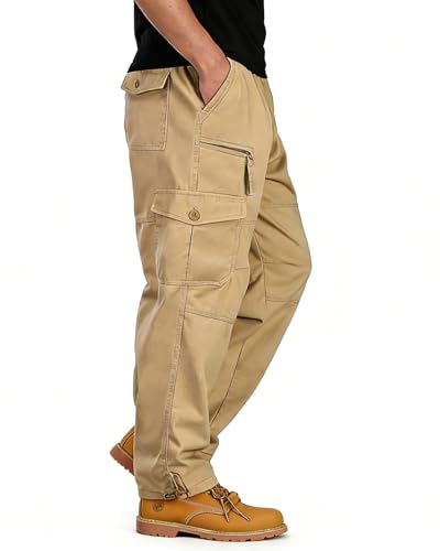YAOBAOLE Pantalons de Travail Homme Grande Taille Pantalons Cargo Homme Pantalon Treillis Pantalon Baggy Kaki XL