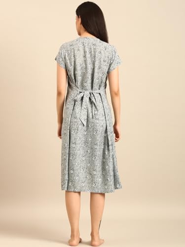 Image of Rupa Jon Aishwarya Women Short Printed Nighty in Premium Cotton Blend Fabric, Midi Length, Night Dress, Three-Fourth Length for Comfortable Everyday Wear