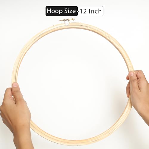 Image of EmbroideryMaterial 12 Inch Round Wooden Embroidery Hoop Ring with Brass Screw | Large Embroidery Frame for Hand Embroidery, Cross Stitch & Fabric Painting (1 Piece)