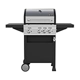 Mayer Barbecue Gasgrill MGG-231 Basic Grillwagen Edelstahl, 3 Hauptbrenner, 1 Seitenbrenner, Grillroste aus Gusseisen, Grillfläche 56 x 38 cm, Schwarz