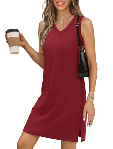 Image of BKRIVE V-Neck Summer Casual Beach Dresses for Women 2026 Vacation Women's Sleeveless Sundress with Split