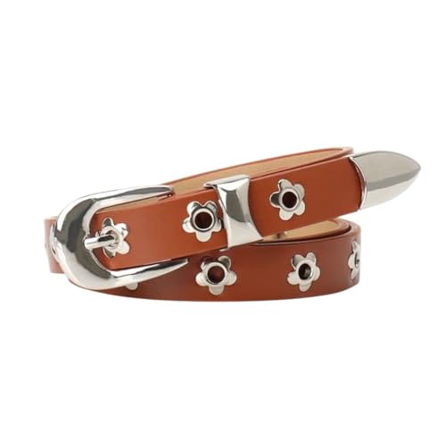 New 2026 Unisex Casual Alloy Pin Buckle Flower Rivet Belt Korean Style Punk Pu Leather Waistband Adjustable Thin Waist Strap Ladies Jewelry Fashion Accessories Creative For Women And Men