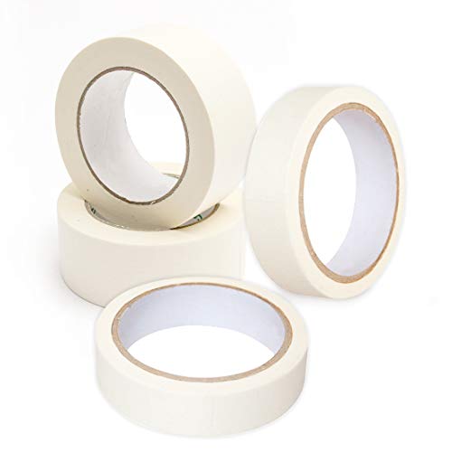 4 rollos de cinta de carrocero (25 mm x 20 m, 50 mm x 20 m), cinta adhesiva fuerte fácil de desgarrar profesional y uso para pintar, decorar, rociar el cuerpo y manualidades, color blanco