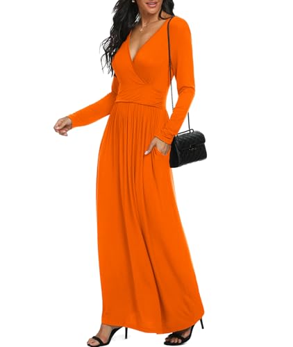 Image of LILBETTER Women Long Sleeve Deep V Neck Loose Plain Long Maxi Casual Dress