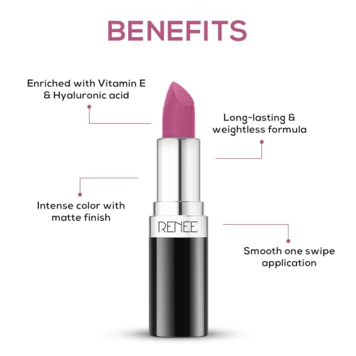Image of RENEE Stunner Matte Lipstick - Rise Up 4gm| Intense Color Pay Off, Full Coverage Long Lasting Weightless Velvety Formula with One Swipe Application| Enriched with Vitamin E & Hyaluronic Acid