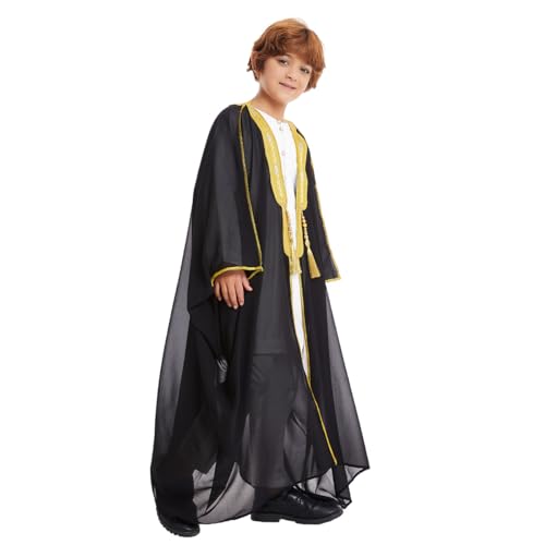 FYMNSI Boys Robe Islamic Muslim Clothes Kimono Loose Abaya Long Sleeve Embroidered Chiffon Kaftan Cardigan Casual Dubai Thobe2
