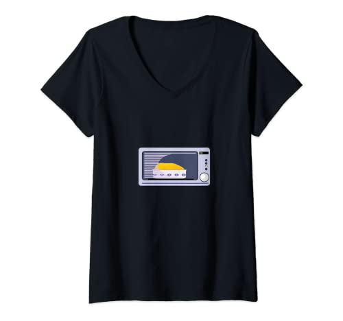 Femme Cuisson au micro-ondes d'une cocotte T-Shirt avec Col en V