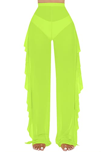 Image of Jumppmile Women's Ruffle Sheer Mesh Swimwear Bikini Cover Up Pants See Through