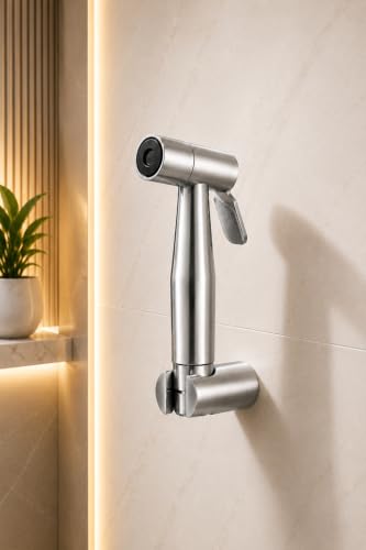 Image of Stainless Steel Health Faucet for Toilet with Wall Hook | Handheld Bidet Spray Gun | High Pressure Jet Spray | Rust Resistant | Heavy Duty | Leak Proof | Without Hose Pipe