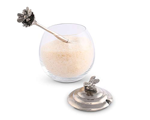Vagabond House Pewter Bee Glass Honey Pot/Jar with Spoon; 5" Tall 12oz - Thumbnail 3