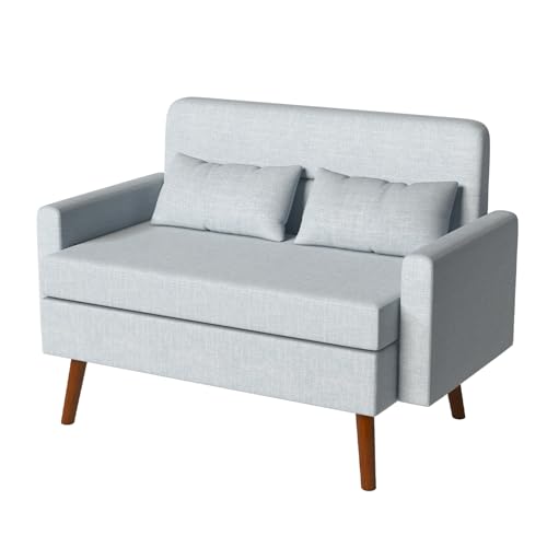 Listado de Sofás de dos plazas más recomendados. 45 FurnitureR Sofá Loveseat 115cm, Sofá Loveseat Moderno Pequeño Tapizado en Tela, Sofá Dos Plazas Mediados Siglo con Almohadas Lumbares, Patas Madera Nogal para Espacios...