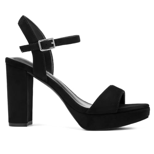 Image of DOBOLIN Wide Width Heels for Women Block Chunky Platform High Heels Sandals Open Toe Wedding Party Ankle Strap Dress Shoes