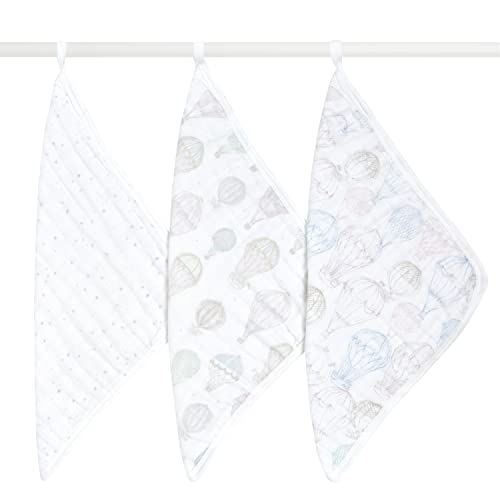 Image of aden + anais Organic Oversized Washcloth 3-Pack, Super Soft 100% Organic Cotton Muslin, Gentle on Skin, 3 Absorbent 12x12 Layers, Softer with Every Use, for Babies Infants Toddlers, Above The Clouds