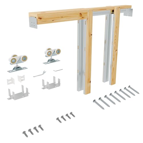 ARKHJEM 24' x 80'Pocket Door Frame Kit for 2x4 Stud Wall, Aluminum, Easy Install & Quiet Sliding, Hidden Door Kit for 24' to 36'x80' Door