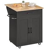 MAHANCRIS Kitchen Island on Wheels with Drop Leaf, Folding Countertop Kitchen Island Cart, Kitchen Islands Table with Towel Rack, Drawer, for Kitchen, Dining Room, Black and Natural KINB12501