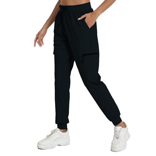 Cargo Pants for Women with Pocket Workout Athletic Joggers Lightweight Casual Travel Outdoor Camping Hiking Pants(Black L)