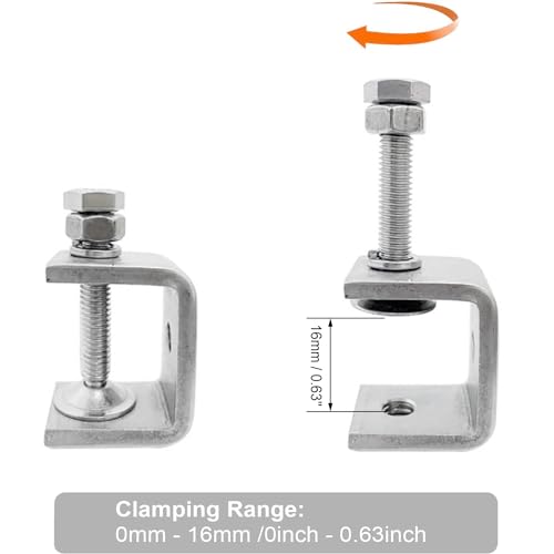 Image of Stainless Steel C Clamps, Mini Tiger Clamp Set for Mounting, Heavy Duty Metal U Clamps, Small Desk G-Clamp with 0.79 Inch Stable Wide Jaw Opening for Metal Working Woodworking Welding Building (4pcs)