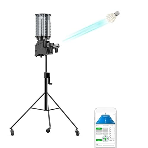 Máquina de servir bádminton con control de aplicación, disparador automático de bolas, capacidad de 180, velocidad ajustable, frecuencia y altura, diseño desmontable