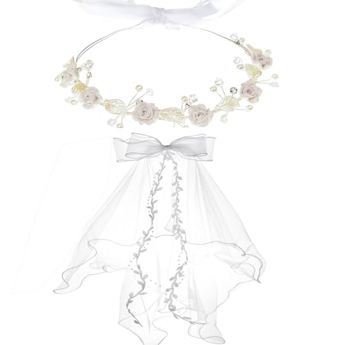 Girls First Holy Communion Veil White Flower Crystal Headband Wedding Floral Headpiece