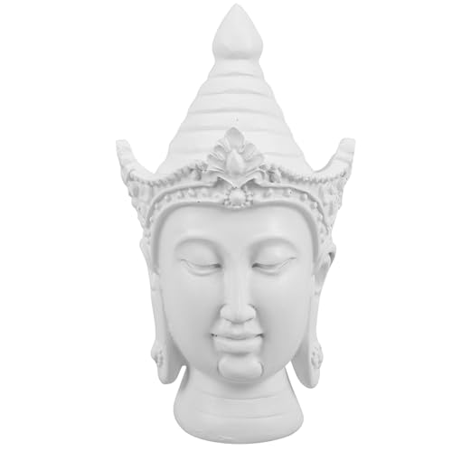 LOGOFUN Resin Buddha Head Sculpture Entryway Zen Meditation Art Sculpture for Living Room Home Desktop Spiritual Gift Supplies - White