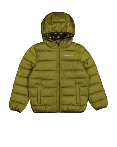 Champion Legacy Outdoor B (306868) - Chaqueta con capucha WR Light Cirè 40gr Small Script Logo, Verde oliva (GNUM), 11-12 años (L) Unisex - Niños FW24
